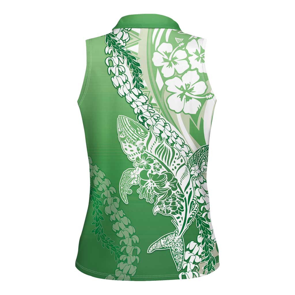 Hawaii Puakenikeni And Maile Lei Women Sleeveless Polo Shirt Green Polynesian Shark Tattoo DT05 - Polynesian Pride