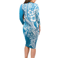 Hawaii Puakenikeni And Maile Lei Family Matching Long Sleeve Bodycon Dress and Hawaiian Shirt Blue Polynesian Shark Tattoo DT05 - Polynesian Pride