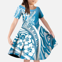 Hawaii Puakenikeni And Maile Lei Family Matching Off The Shoulder Long Sleeve Dress and Hawaiian Shirt Blue Polynesian Shark Tattoo DT05 Daughter's Dress Blue - Polynesian Pride