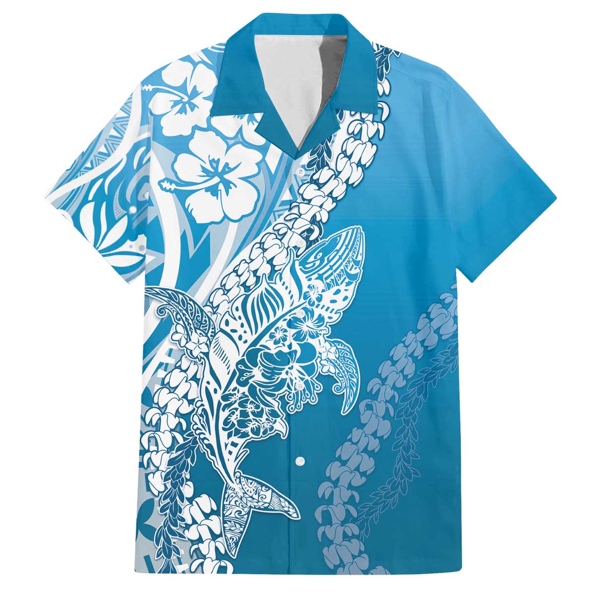 Hawaii Puakenikeni And Maile Lei Family Matching Off The Shoulder Long Sleeve Dress and Hawaiian Shirt Blue Polynesian Shark Tattoo DT05 Dad's Shirt - Short Sleeve Blue - Polynesian Pride