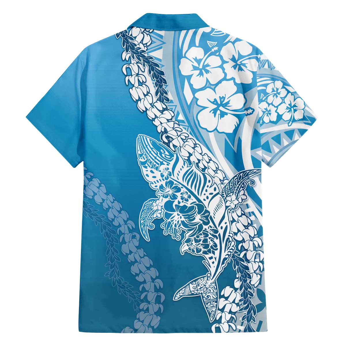 Hawaii Puakenikeni And Maile Lei Family Matching Off The Shoulder Long Sleeve Dress and Hawaiian Shirt Blue Polynesian Shark Tattoo DT05 - Polynesian Pride