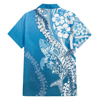Hawaii Puakenikeni And Maile Lei Family Matching Off The Shoulder Long Sleeve Dress and Hawaiian Shirt Blue Polynesian Shark Tattoo DT05 - Polynesian Pride