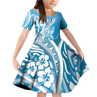 Hawaii Puakenikeni And Maile Lei Family Matching Off Shoulder Short Dress and Hawaiian Shirt Blue Polynesian Shark Tattoo DT05 Daughter's Dress Blue - Polynesian Pride