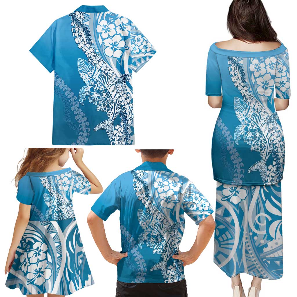 Hawaii Puakenikeni And Maile Lei Family Matching Puletasi and Hawaiian Shirt Blue Polynesian Shark Tattoo DT05 - Polynesian Pride