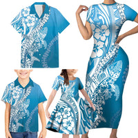 Hawaii Puakenikeni And Maile Lei Family Matching Short Sleeve Bodycon Dress and Hawaiian Shirt Blue Polynesian Shark Tattoo DT05 - Polynesian Pride