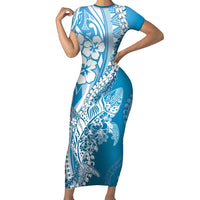 Hawaii Puakenikeni And Maile Lei Family Matching Short Sleeve Bodycon Dress and Hawaiian Shirt Blue Polynesian Shark Tattoo DT05 Mom's Dress Blue - Polynesian Pride