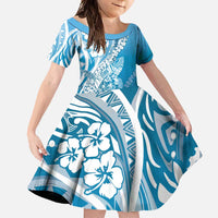 Hawaii Puakenikeni And Maile Lei Family Matching Tank Maxi Dress and Hawaiian Shirt Blue Polynesian Shark Tattoo DT05 Daughter's Dress Blue - Polynesian Pride