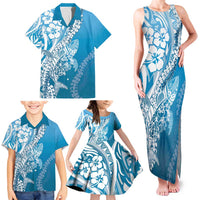 Hawaii Puakenikeni And Maile Lei Family Matching Tank Maxi Dress and Hawaiian Shirt Blue Polynesian Shark Tattoo DT05 - Polynesian Pride