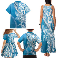 Hawaii Puakenikeni And Maile Lei Family Matching Tank Maxi Dress and Hawaiian Shirt Blue Polynesian Shark Tattoo DT05 - Polynesian Pride
