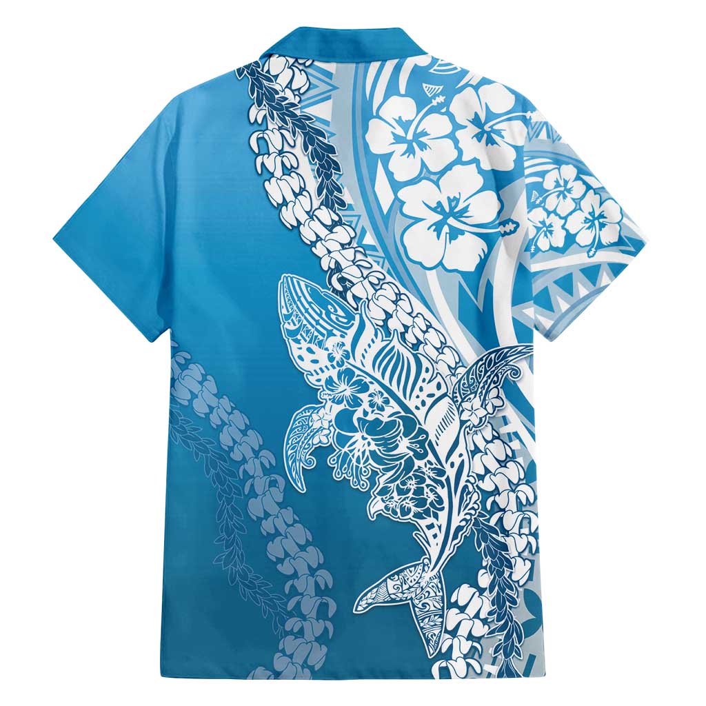 Hawaii Puakenikeni And Maile Lei Family Matching Tank Maxi Dress and Hawaiian Shirt Blue Polynesian Shark Tattoo DT05 - Polynesian Pride