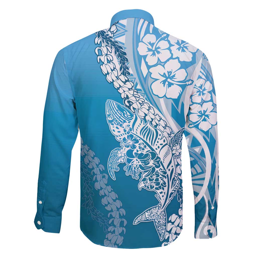 Hawaii Puakenikeni And Maile Lei Family Matching Tank Maxi Dress and Hawaiian Shirt Blue Polynesian Shark Tattoo DT05 - Polynesian Pride