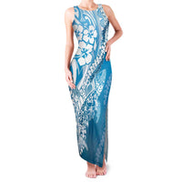 Hawaii Puakenikeni And Maile Lei Family Matching Tank Maxi Dress and Hawaiian Shirt Blue Polynesian Shark Tattoo DT05 Mom's Dress Blue - Polynesian Pride