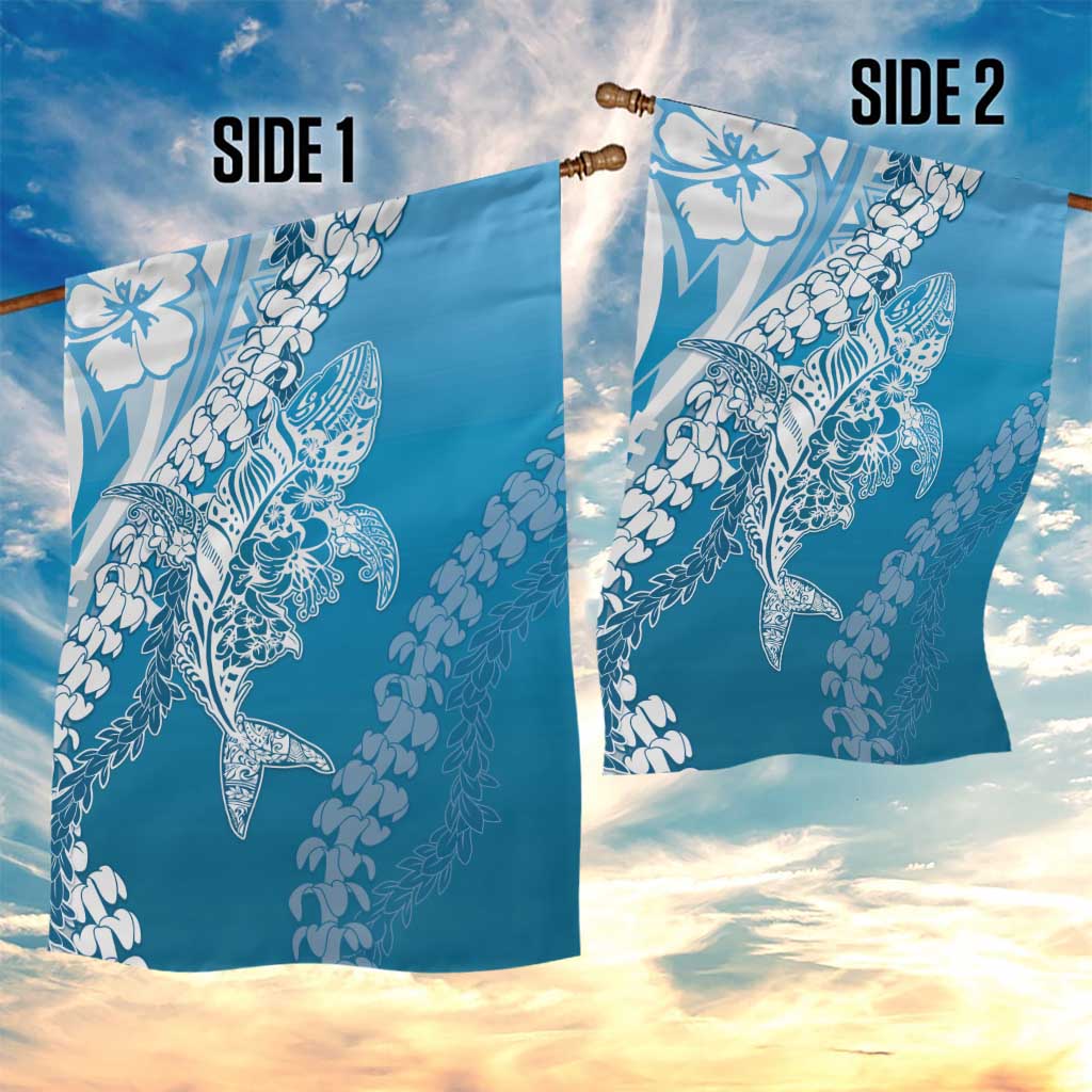 Hawaii Puakenikeni And Maile Lei Garden Flag Blue Polynesian Shark Tattoo DT05