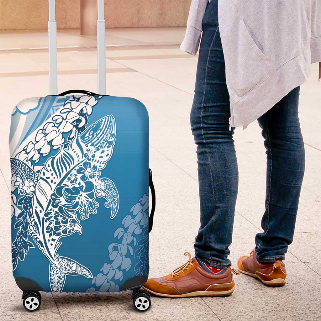 Hawaii Puakenikeni And Maile Lei Luggage Cover Blue Polynesian Shark Tattoo DT05