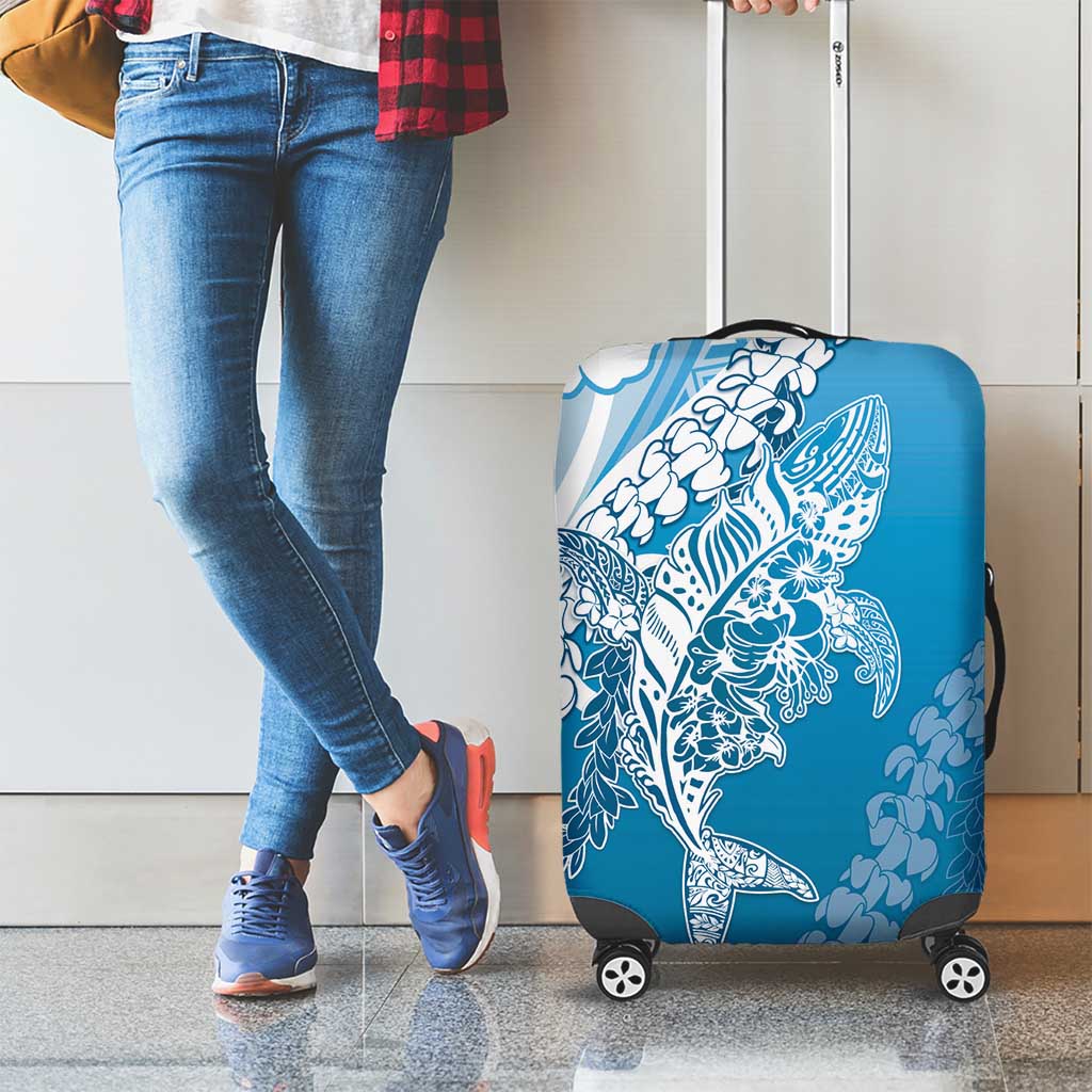 Hawaii Puakenikeni And Maile Lei Luggage Cover Blue Polynesian Shark Tattoo DT05