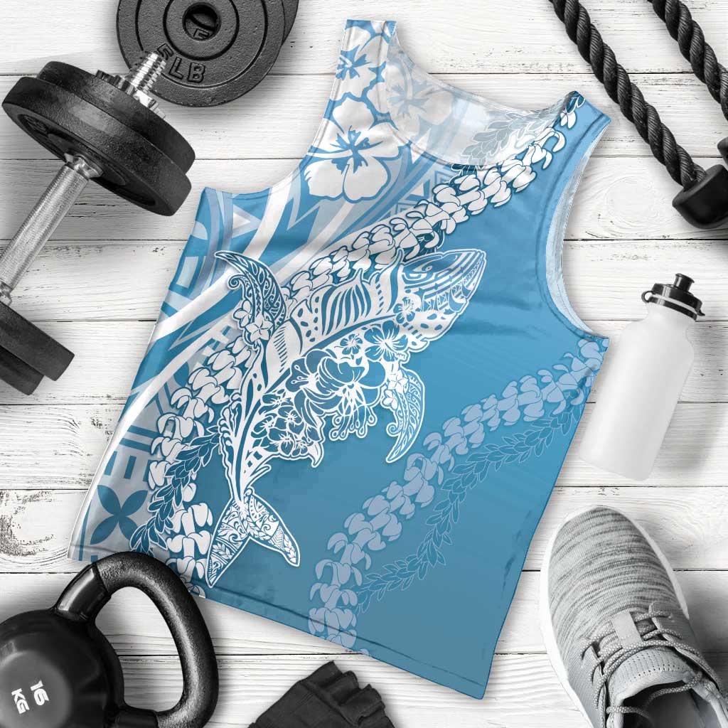 Hawaii Puakenikeni And Maile Lei Men Tank Top Blue Polynesian Shark Tattoo DT05
