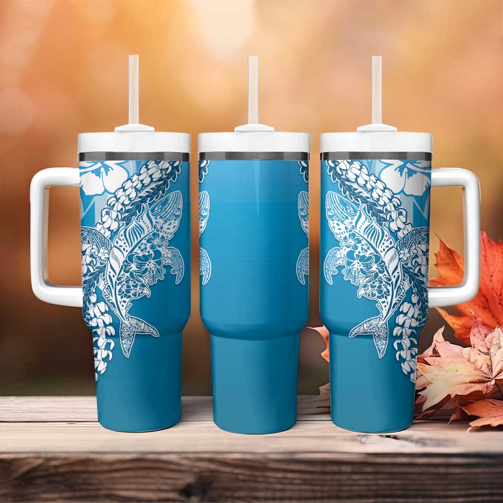 Hawaii Puakenikeni And Maile Lei Tumbler With Handle Blue Polynesian Shark Tattoo DT05