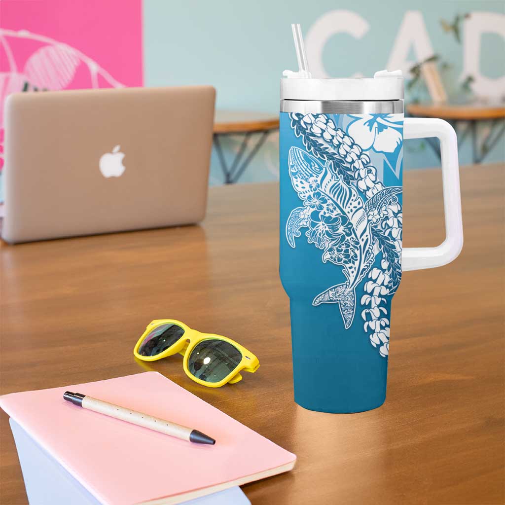 Hawaii Puakenikeni And Maile Lei Tumbler With Handle Blue Polynesian Shark Tattoo DT05