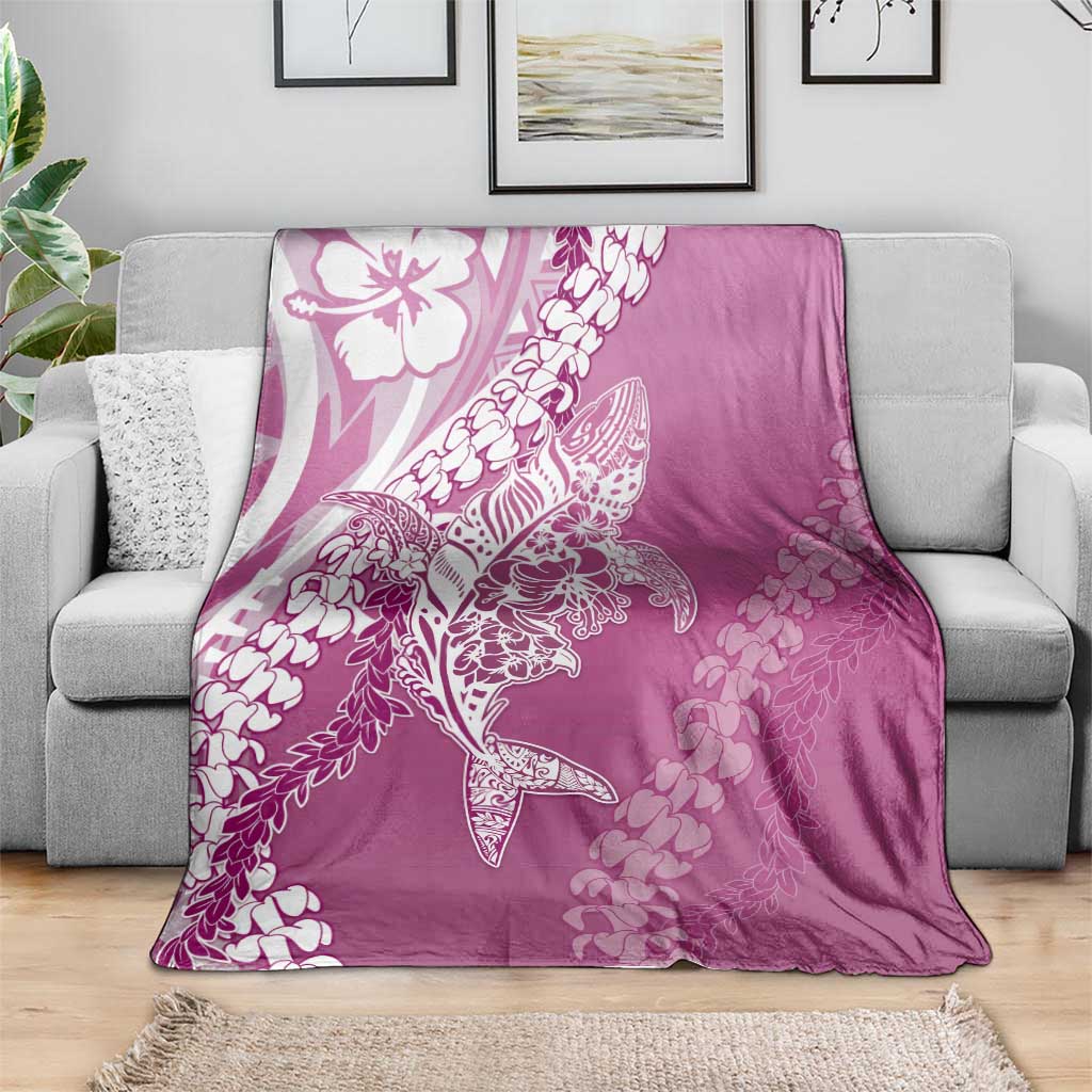Hawaii Puakenikeni And Maile Lei Blanket Pink Polynesian Shark Tattoo DT05