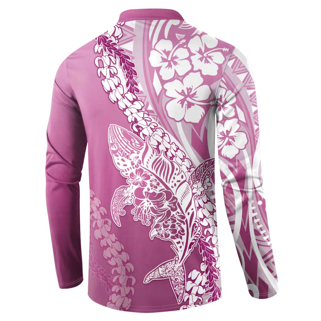 Hawaii Puakenikeni And Maile Lei Button Sweatshirt Pink Polynesian Shark Tattoo DT05