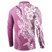 Hawaii Puakenikeni And Maile Lei Button Sweatshirt Pink Polynesian Shark Tattoo DT05