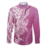 Hawaii Puakenikeni And Maile Lei Family Matching Long Sleeve Bodycon Dress and Hawaiian Shirt Pink Polynesian Shark Tattoo DT05 Dad's Shirt - Long Sleeve Pink - Polynesian Pride