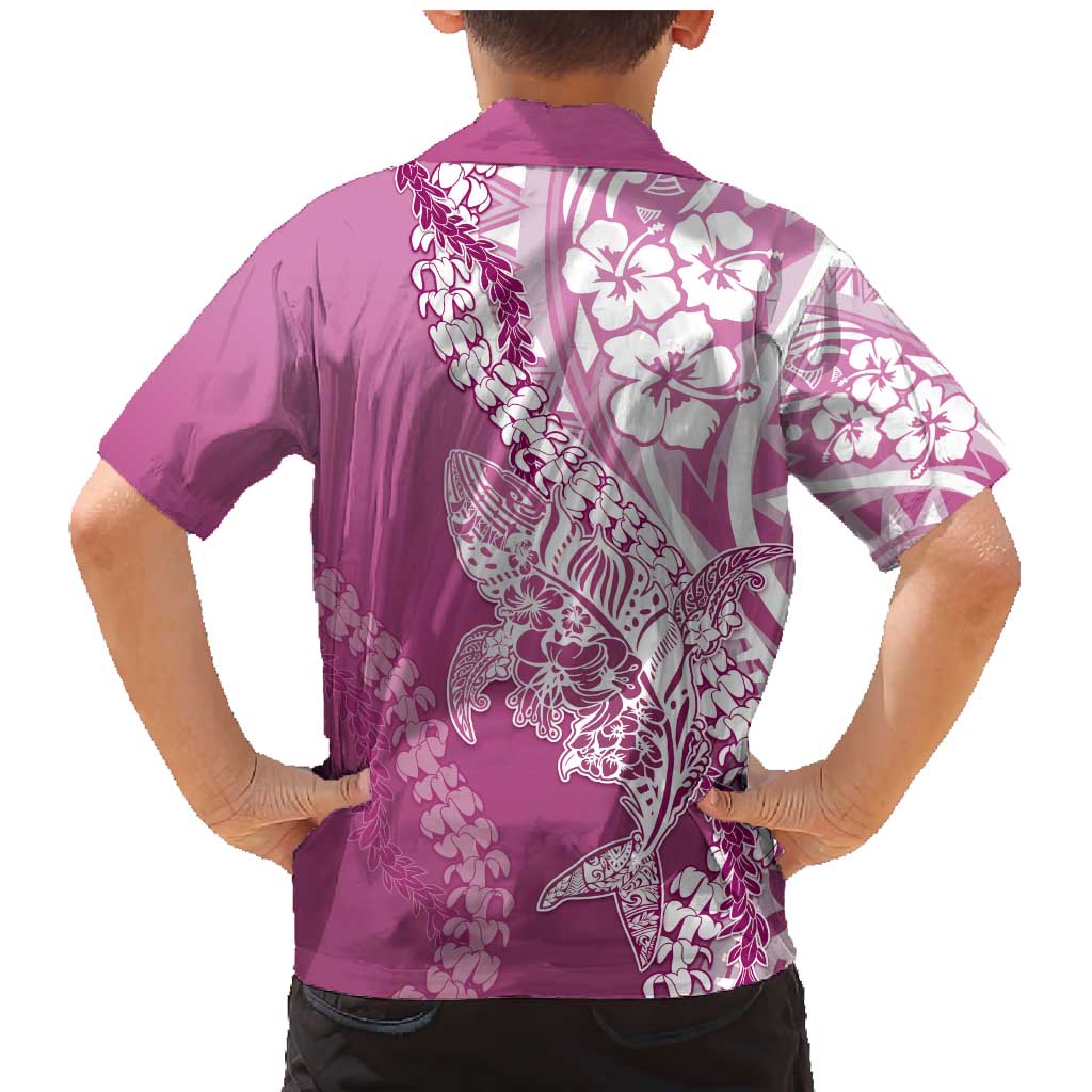 Hawaii Puakenikeni And Maile Lei Family Matching Mermaid Dress and Hawaiian Shirt Pink Polynesian Shark Tattoo DT05 - Polynesian Pride