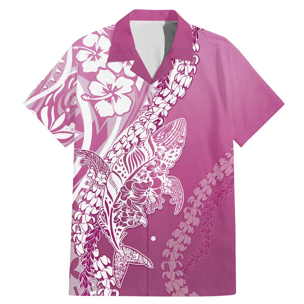 Hawaii Puakenikeni And Maile Lei Family Matching Mermaid Dress and Hawaiian Shirt Pink Polynesian Shark Tattoo DT05 Dad's Shirt - Short Sleeve Pink - Polynesian Pride
