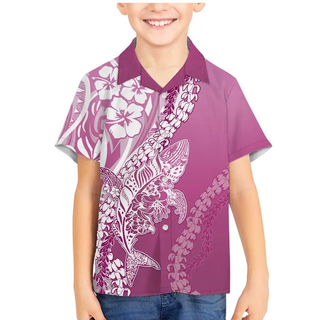 Hawaii Puakenikeni And Maile Lei Family Matching Mermaid Dress and Hawaiian Shirt Pink Polynesian Shark Tattoo DT05 Son's Shirt Pink - Polynesian Pride
