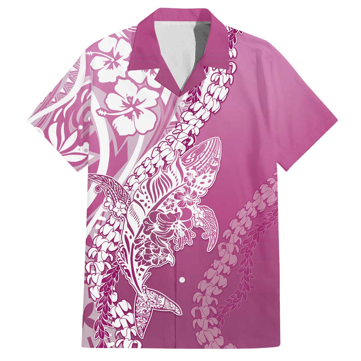Hawaii Puakenikeni And Maile Lei Family Matching Off The Shoulder Long Sleeve Dress and Hawaiian Shirt Pink Polynesian Shark Tattoo DT05 Dad's Shirt - Short Sleeve Pink - Polynesian Pride