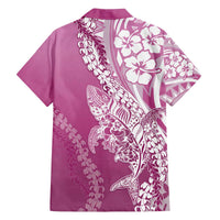 Hawaii Puakenikeni And Maile Lei Family Matching Off The Shoulder Long Sleeve Dress and Hawaiian Shirt Pink Polynesian Shark Tattoo DT05 - Polynesian Pride
