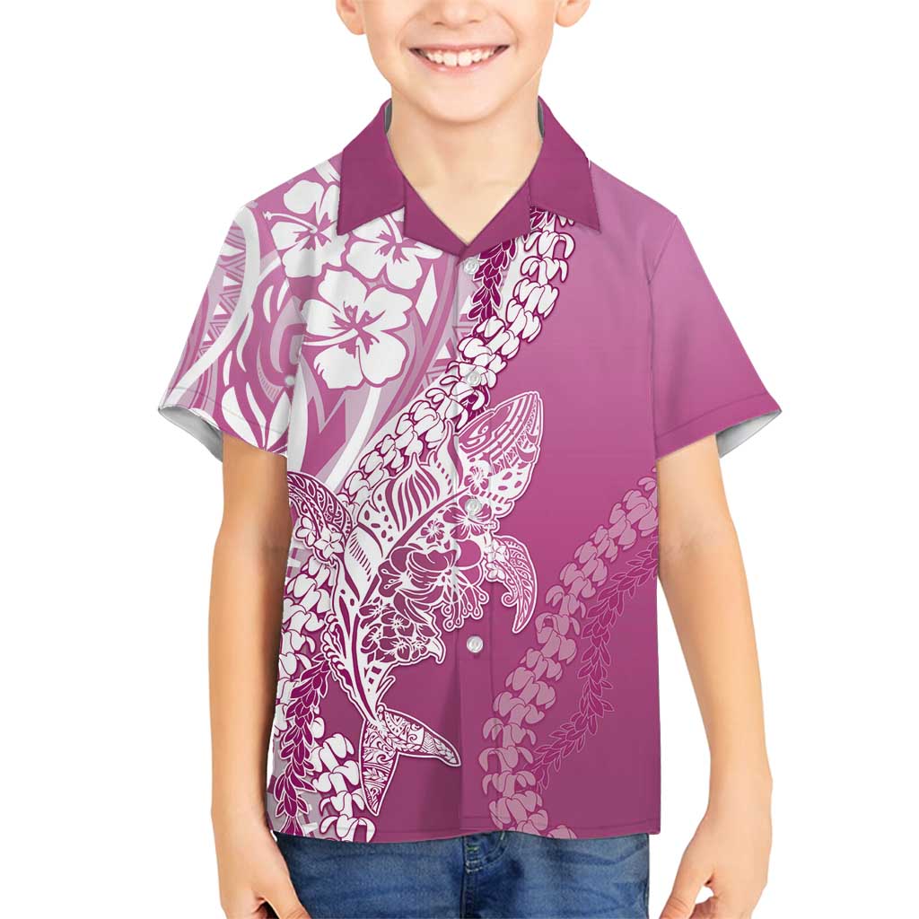 Hawaii Puakenikeni And Maile Lei Family Matching Off Shoulder Maxi Dress and Hawaiian Shirt Pink Polynesian Shark Tattoo DT05 Son's Shirt Pink - Polynesian Pride