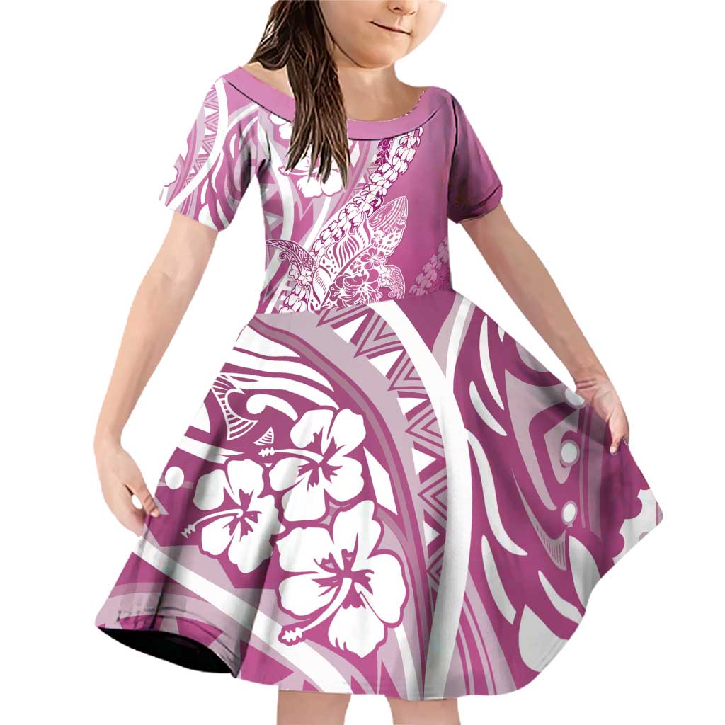 Hawaii Puakenikeni And Maile Lei Family Matching Off Shoulder Short Dress and Hawaiian Shirt Pink Polynesian Shark Tattoo DT05 Daughter's Dress Pink - Polynesian Pride