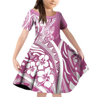 Hawaii Puakenikeni And Maile Lei Family Matching Off Shoulder Short Dress and Hawaiian Shirt Pink Polynesian Shark Tattoo DT05 Daughter's Dress Pink - Polynesian Pride