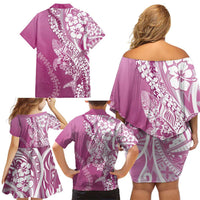 Hawaii Puakenikeni And Maile Lei Family Matching Off Shoulder Short Dress and Hawaiian Shirt Pink Polynesian Shark Tattoo DT05 - Polynesian Pride
