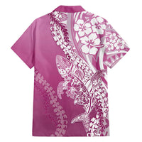 Hawaii Puakenikeni And Maile Lei Family Matching Off Shoulder Short Dress and Hawaiian Shirt Pink Polynesian Shark Tattoo DT05 - Polynesian Pride