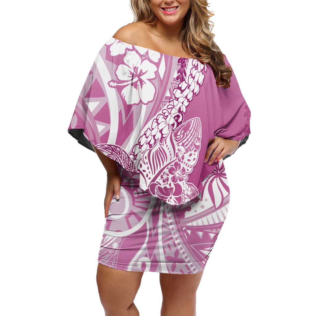 Hawaii Puakenikeni And Maile Lei Family Matching Off Shoulder Short Dress and Hawaiian Shirt Pink Polynesian Shark Tattoo DT05 Mom's Dress Pink - Polynesian Pride