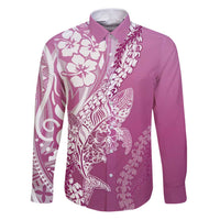 Hawaii Puakenikeni And Maile Lei Family Matching Puletasi and Hawaiian Shirt Pink Polynesian Shark Tattoo DT05 Dad's Shirt - Long Sleeve Pink - Polynesian Pride