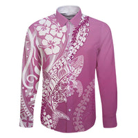 Hawaii Puakenikeni And Maile Lei Family Matching Short Sleeve Bodycon Dress and Hawaiian Shirt Pink Polynesian Shark Tattoo DT05 Dad's Shirt - Long Sleeve Pink - Polynesian Pride