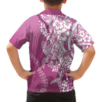 Hawaii Puakenikeni And Maile Lei Family Matching Summer Maxi Dress and Hawaiian Shirt Pink Polynesian Shark Tattoo DT05 - Polynesian Pride