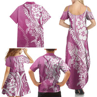 Hawaii Puakenikeni And Maile Lei Family Matching Summer Maxi Dress and Hawaiian Shirt Pink Polynesian Shark Tattoo DT05 - Polynesian Pride