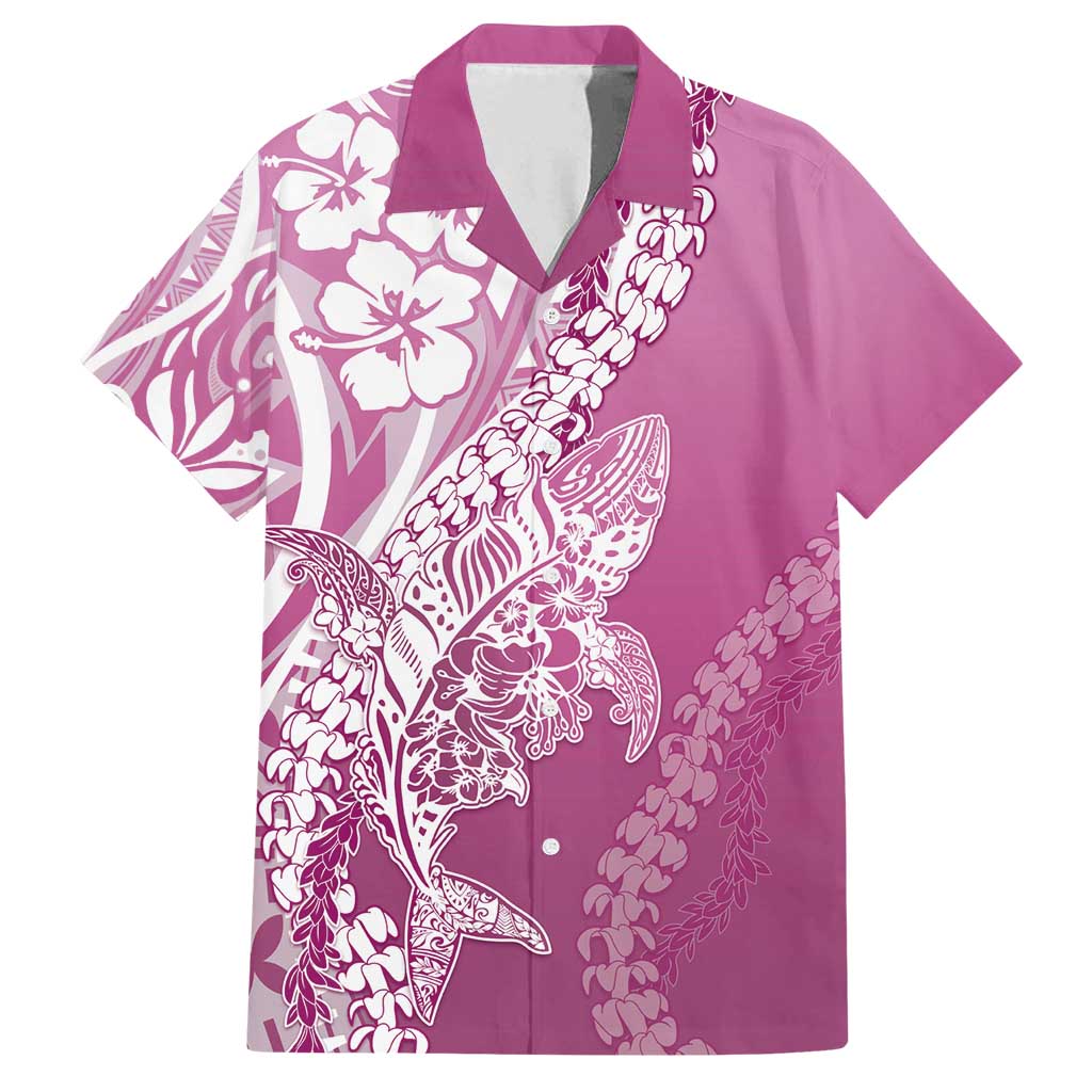 Hawaii Puakenikeni And Maile Lei Family Matching Summer Maxi Dress and Hawaiian Shirt Pink Polynesian Shark Tattoo DT05 Dad's Shirt - Short Sleeve Pink - Polynesian Pride