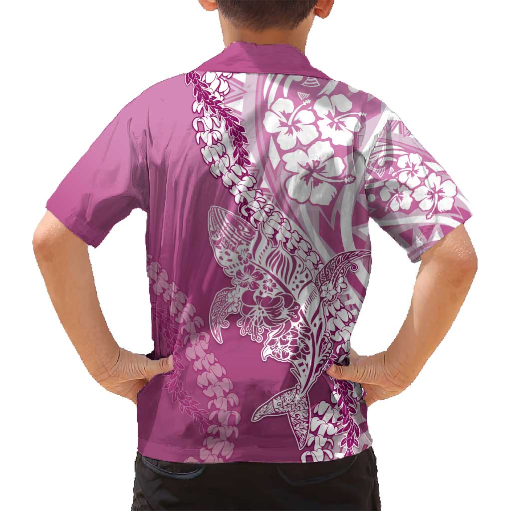Hawaii Puakenikeni And Maile Lei Family Matching Tank Maxi Dress and Hawaiian Shirt Pink Polynesian Shark Tattoo DT05 - Polynesian Pride
