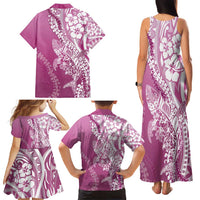 Hawaii Puakenikeni And Maile Lei Family Matching Tank Maxi Dress and Hawaiian Shirt Pink Polynesian Shark Tattoo DT05 - Polynesian Pride