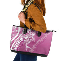 Hawaii Puakenikeni And Maile Lei Leather Tote Bag Pink Polynesian Shark Tattoo DT05