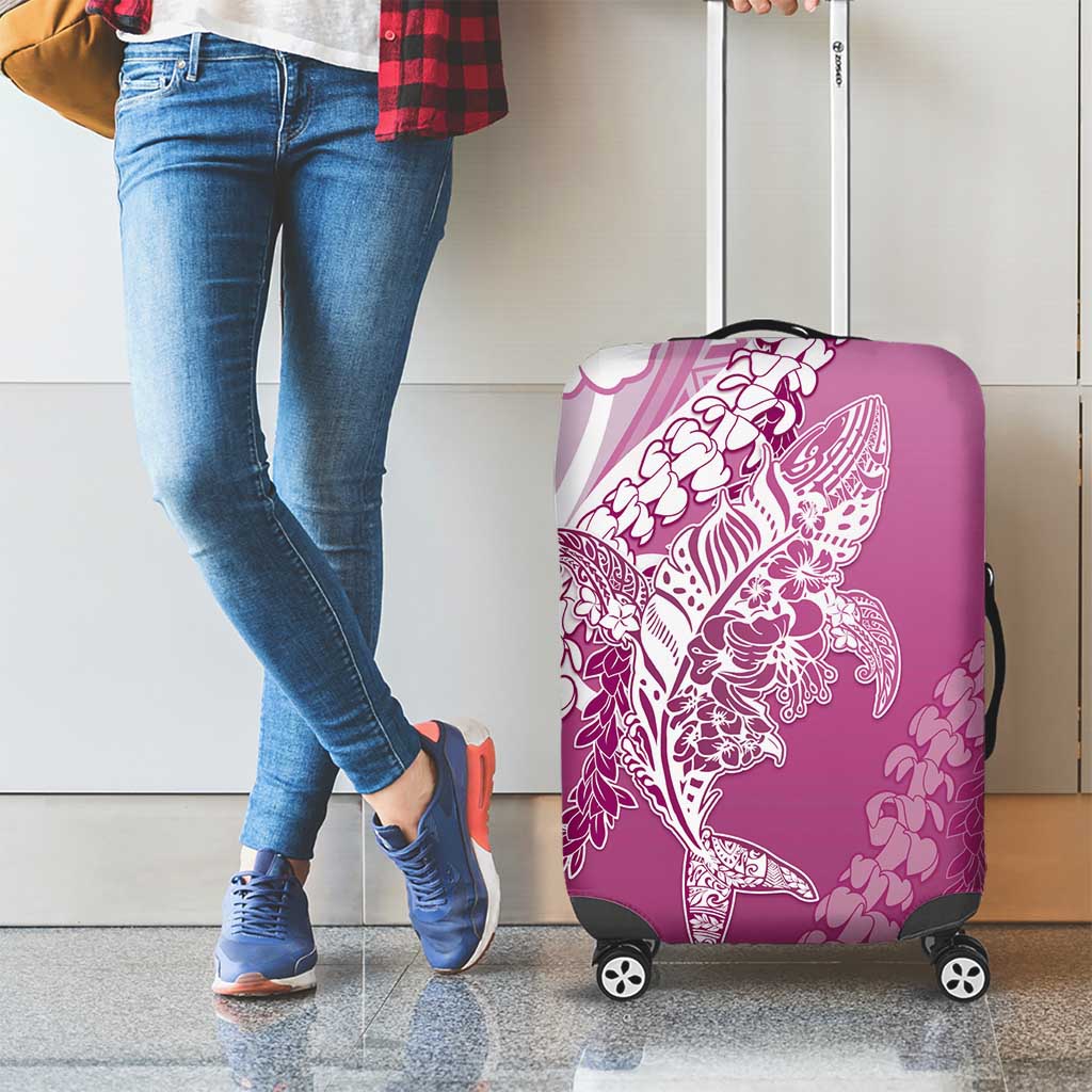 Hawaii Puakenikeni And Maile Lei Luggage Cover Pink Polynesian Shark Tattoo DT05