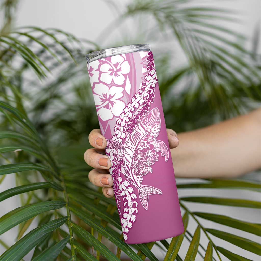 Hawaii Puakenikeni And Maile Lei Skinny Tumbler Pink Polynesian Shark Tattoo DT05 - Polynesian Pride