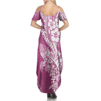 Hawaii Puakenikeni And Maile Lei Summer Maxi Dress Pink Polynesian Shark Tattoo DT05