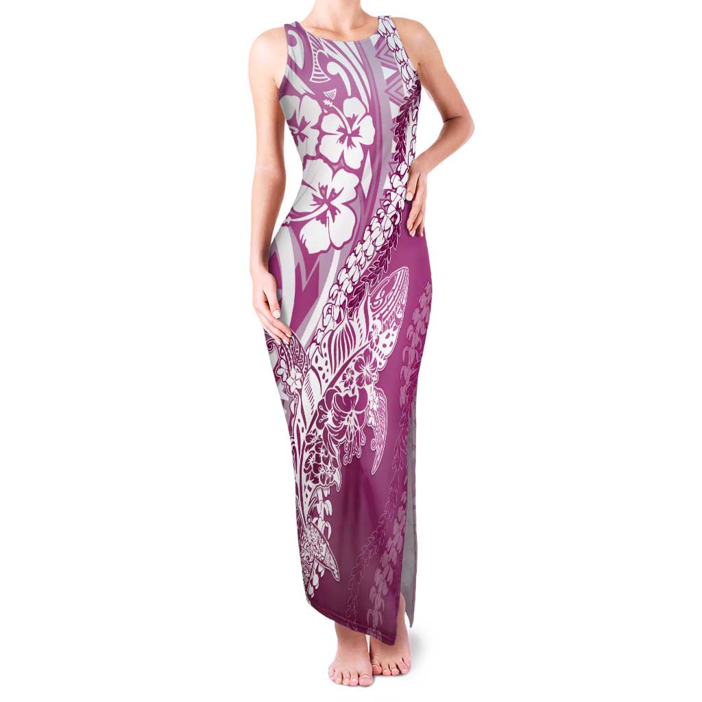 Hawaii Puakenikeni And Maile Lei Tank Maxi Dress Pink Polynesian Shark Tattoo DT05