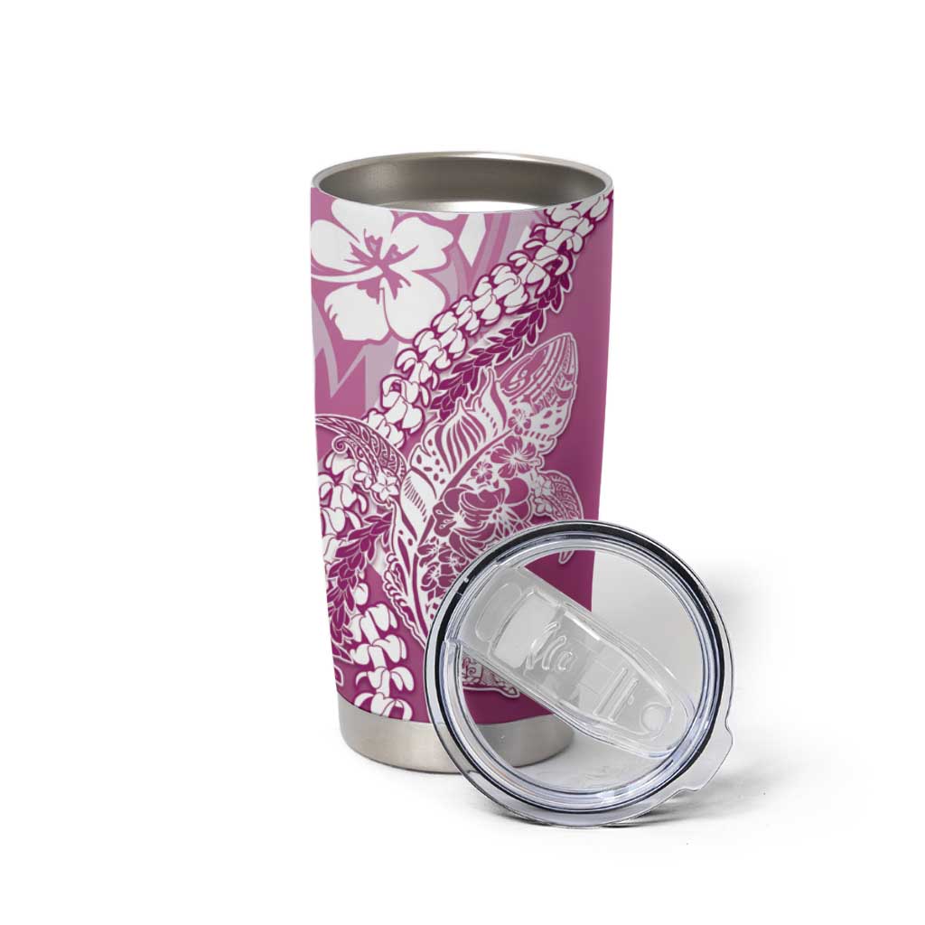 Hawaii Puakenikeni And Maile Lei Tumbler Cup Pink Polynesian Shark Tattoo DT05